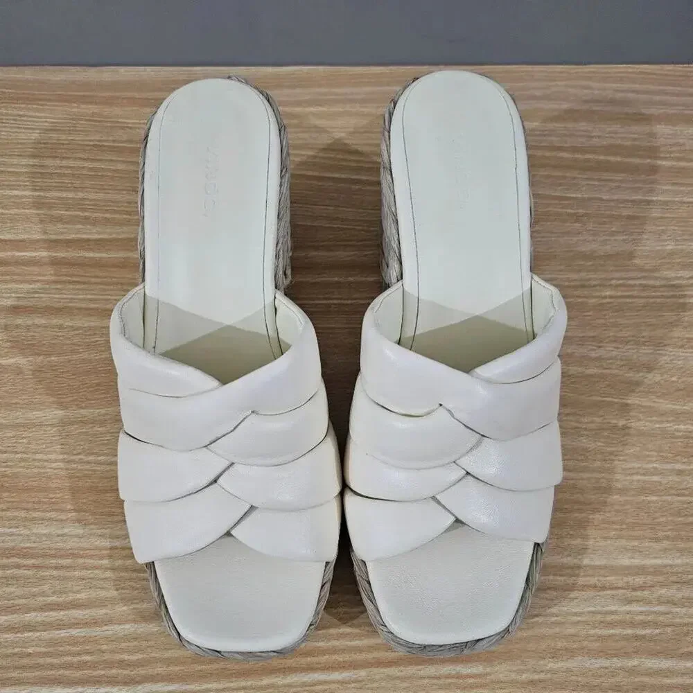 NEW Vince Gilian Woven Espadrille Wedge Sandal Marble Cream Size 8